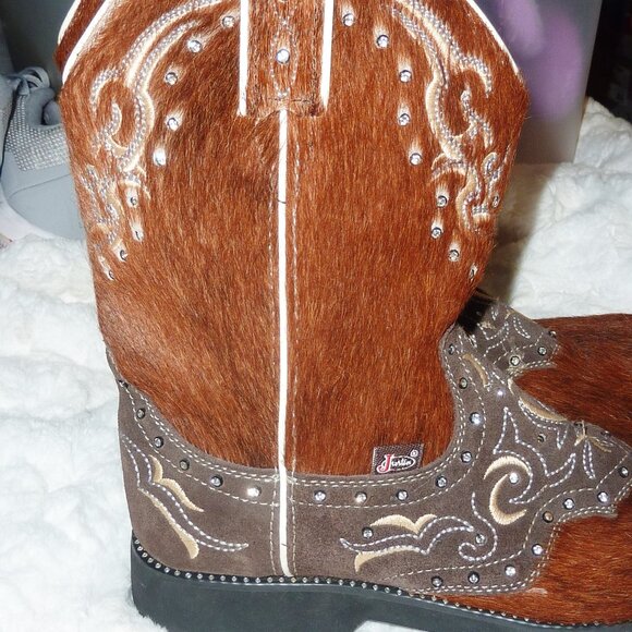 RARE Justin Leather Brindle Hair-On Hide w/ Rhinestones Cowgirl Boots 9 - Picture 3 of 16